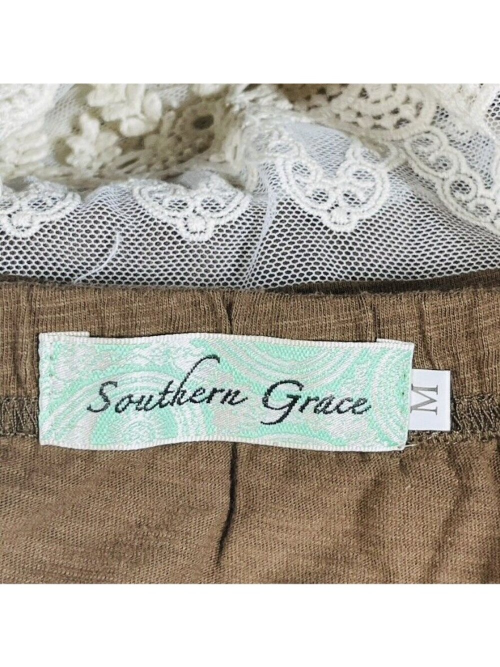 Southern Grace Womens Elastic Waist Brown Skirt With Lace Hem Medium - Picture 6 of 10